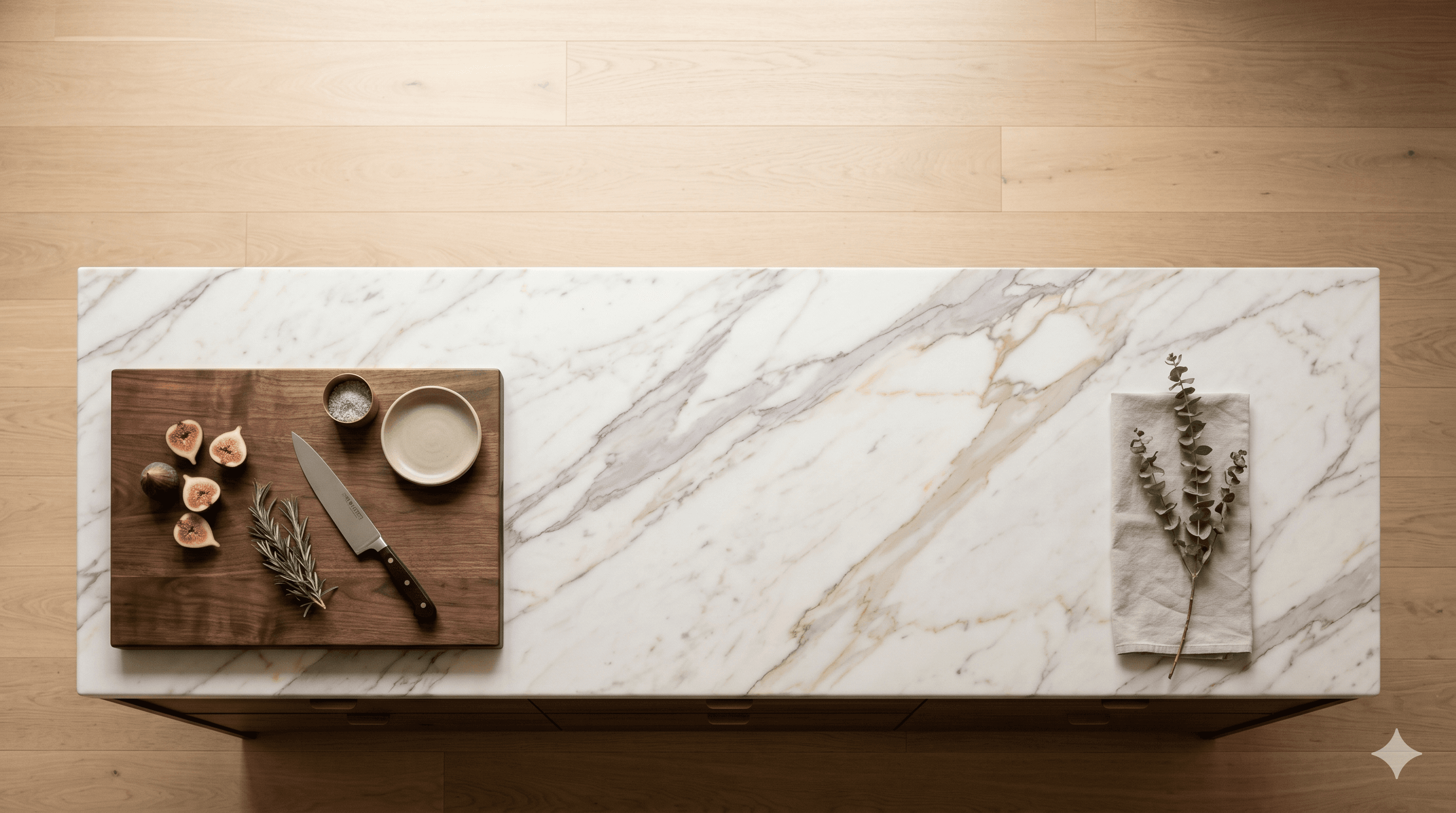 Honed stone countertop on a custom kitchen island built by Vitrin Cabinetry in Easton, PA